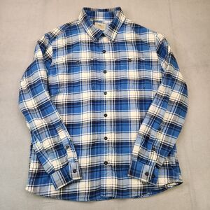 L.L. Bean Shirt Men Size M Blue Plaid Wicked Soft Slightly Fitted Flannel 513825